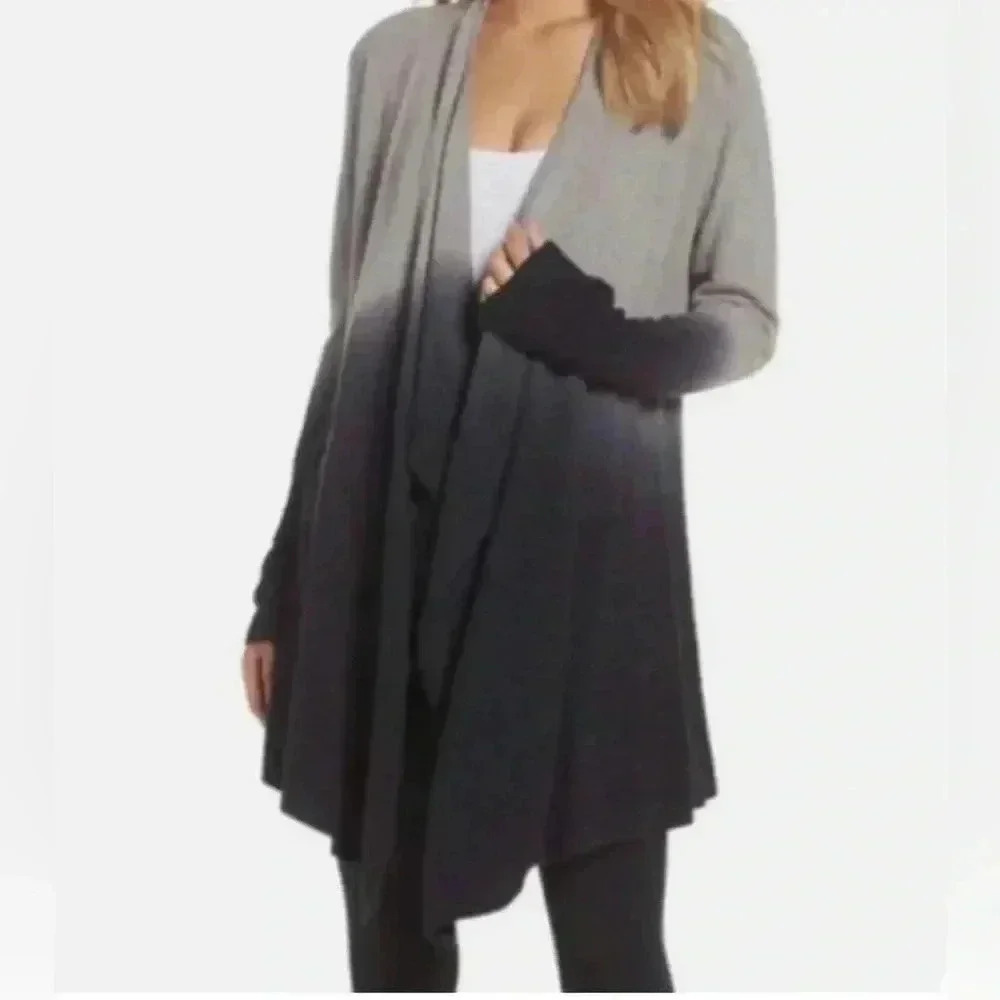 BAREFOOT DREAMS CozyChic Lite Ombre Calypso Wrap Cardigan Loden Carbon S/M - Picture 3 of 16